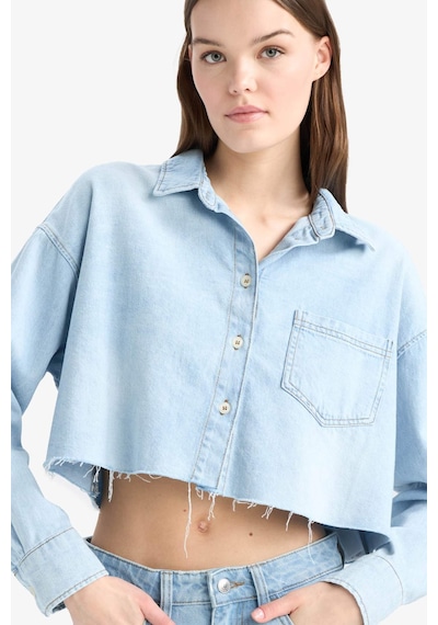 DeFacto Cropped Fit Kesik Uçlu Yumuşak Jean Gömlek D8756AX25SPNM85