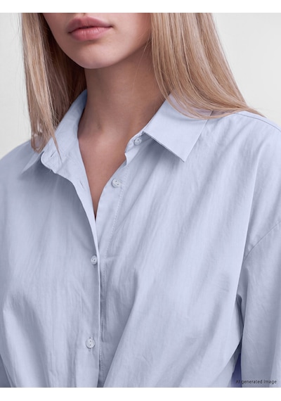 Lcw Vision Mavi Bağlamalı Poplin Oversize Kadın Gömlek