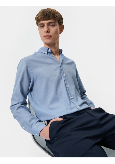 Koton Slim Fit Gömlek Klasik Yaka Uzun Kollu Düğmeli Mavi 4sam60023hw Mavi