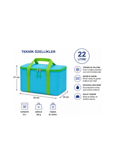 22 Lt Termal Buzluk Çanta, İzolasyonlu Çanta-341 Turkuaz