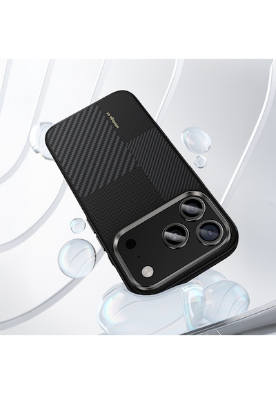Apple Uyumlu iPhone 17 Pro Max Kılıf M-safe Şarjlı Karbon Fiber Benks Montage Hybrid Armorpro Kevlar Kapak Siyah