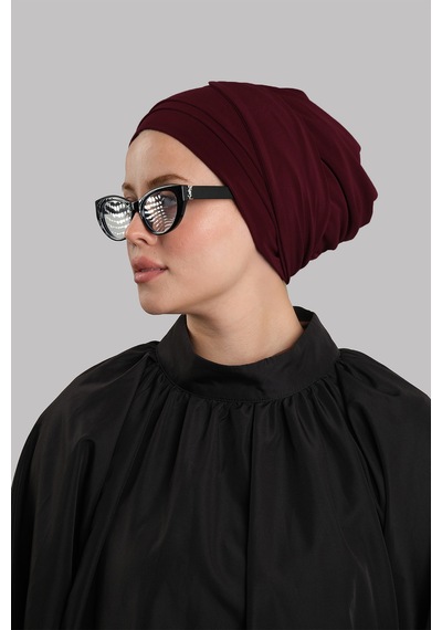 Hürrem Bone Bordo Versa Kuyruklu Pratik Tesettür Bone Sandy Büzgülü 2515 16