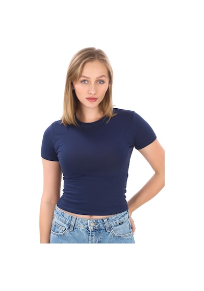 Crop Slim Fit Pamuk Likra Tişört-lacivert Lacivert