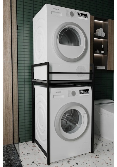 Stone Çamaşır Makinası Dolabı Rafı Kurutmalık Banyo Dolabı Takım Antrasit Antrasit