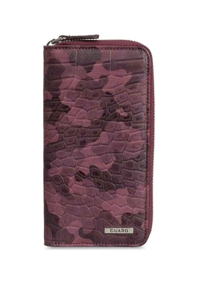 Guard Bordo Kamuflaj Baskılı Hakiki Deri Fermuarlı Cüzdan Erkek / Kadın P3016 Bordo