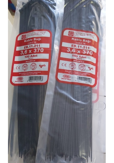 Pemsan 3.6 x 370 Plastik Cırt Kelepçe Kablo Bağı Siyah 100'lü Paket