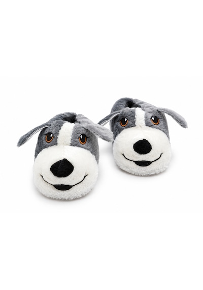 Modafocus Sevimli Köpek Figürlü Sessiz Kaydırmaz Taban Peluş Unisex Ev Pandufu Sevgili Kombin Terliği Füme