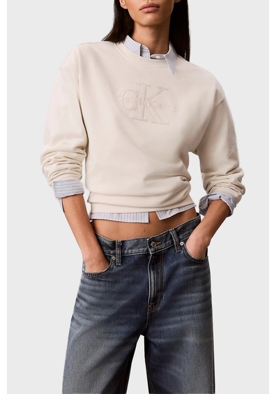 Calvin Klein % 100 Pamuk Logolu Regular Fit Bisiklet Yaka Sweat Lv047g820gyas Bayan Sweat Lv047g820g Yas Krem