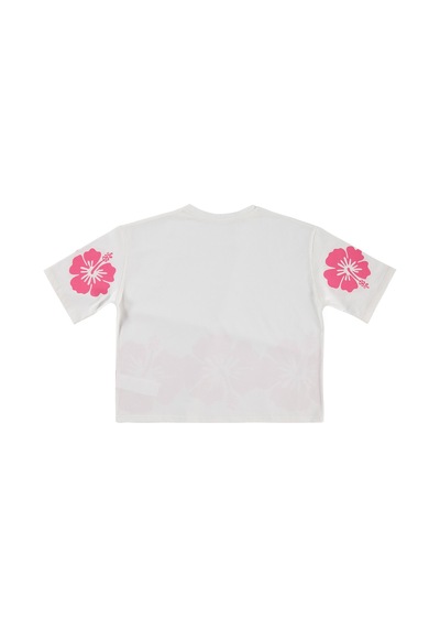 Civil Girls Hibiskus Çiçek Baskılı 10-13 Yaş Tişört - Kırık Beyaz 18K82184326S1
