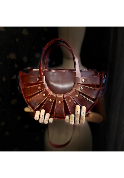 Carıdea El Yapımı Hakiki Deri Bayan Çanta, Clutch, El Omuz Çantası V91 Acı Kahverengi