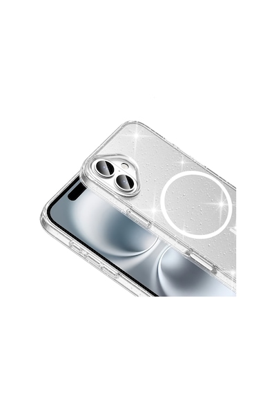 Apple Uyumlu iPhone 16 Kılıf M-safe Şarj Özellikli Parlayan Simli Saydam Renkli Mkst Ma Şeffaf Şeffaf