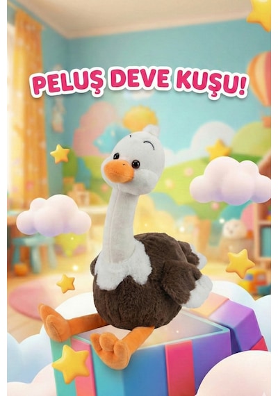 Yumuşacık Sevimli Deve Kuşu Büyük Boy Peluş Oyuncak 60 Cm Kahverengi
