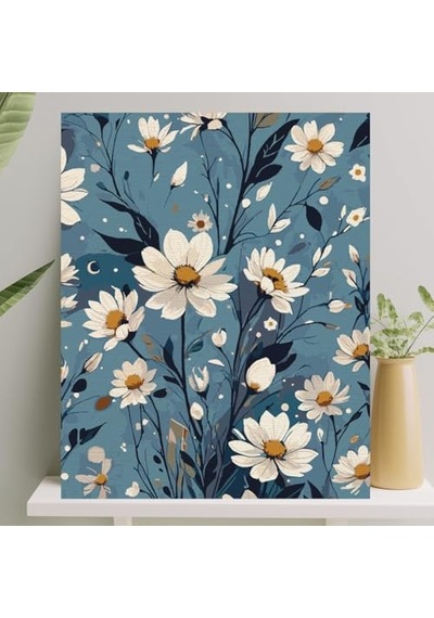 Sayılarla Boyama Tuval Seti Fırça Boya Dahil Çıtalı 40x50 Cm - Papatya