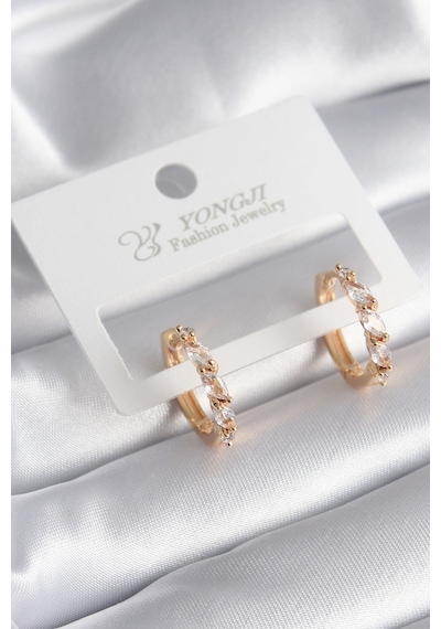 Ezoconcept Pirinç Gold Renk Arpa Zirkon Taşlı Halka Model Kadın Küpe Çok Renkli