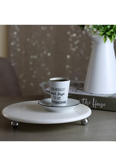 Akayev Mermer Beyaz 25 Cm Gümüş Boncuk Ayak Yuvarlak Sunumluk Çok Renkli