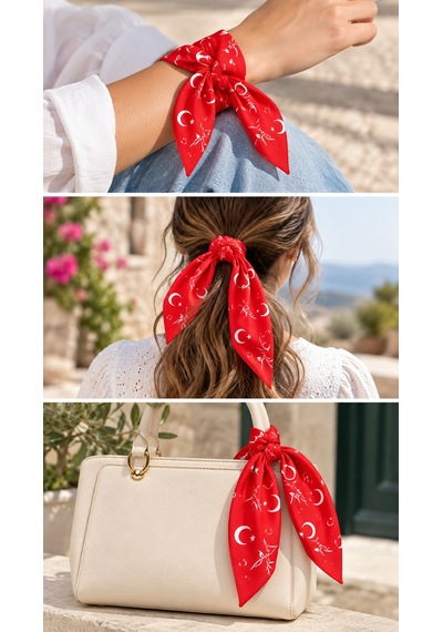 Herşeynota 24 Lü Türk Bayrağı Desenli Kırmızı %100 Pamuk Fular Bandana 52x52 Cm Çok Renkli