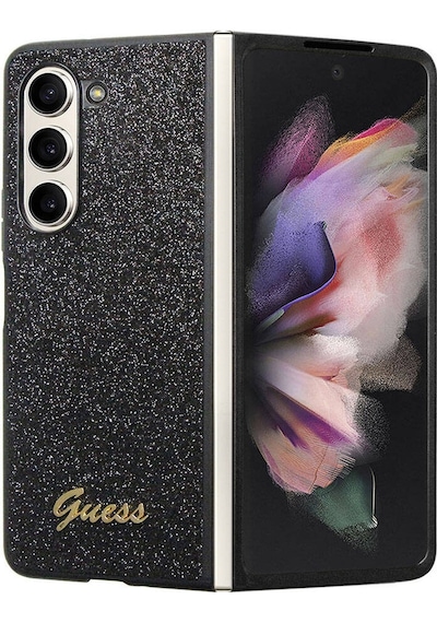 Galaxy Z Fold 5 Uyumlu Kılıf Guess Lisanslı Yazı Logolu Glitter Script Kapak Siyah