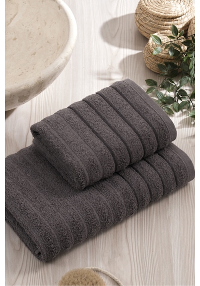 Eponj Home 2li Havlu Seti Dalga 50x85cm+70x140cm Antrasit Antrasit