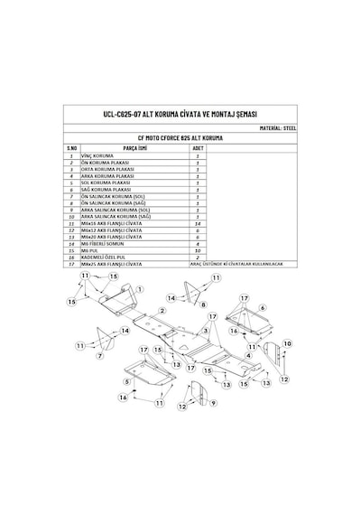 Moto Üçel Cfmoto Cforce 625 Atv Uyumlu Alüminyum Alt Koruma
