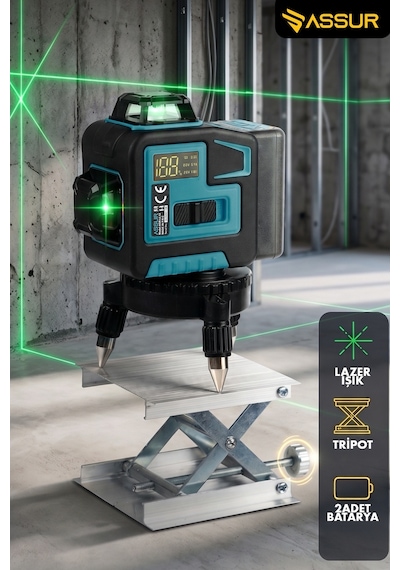 Assur Asr909 360 12 Köşe Su Terazili Lazer Metre Hizalama Mavi