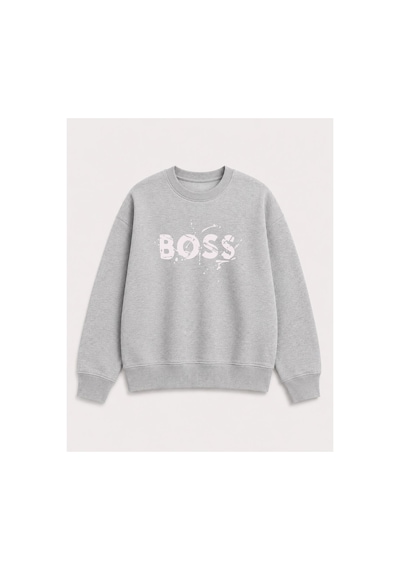 Herkesemoda Baskı Detaylı Şardonlu 2 İplik Bisiklet Yaka Sweatshirt Gri