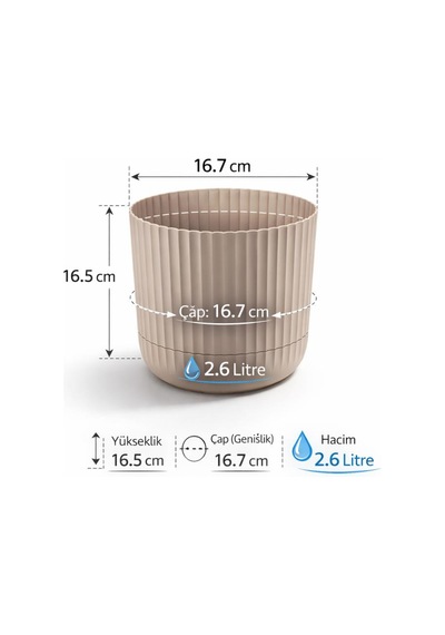 Omnipazar Krs-262 Zeraf Dekoratif Tabaklı Saksı Takımı 2.6 Litre No:2 Bej