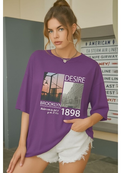 Brooklyn Baskılı Unisex Tişört Çok Renkli