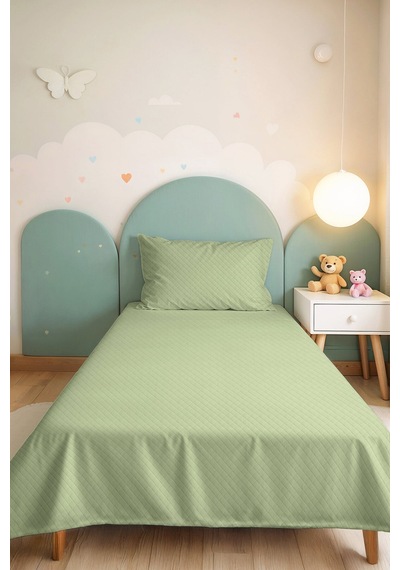 Mint Minimal Genç Odası Tek Kişilik Pike Takımı - Kapitone Pastel Yeşil 160x220 Cm Yatak Örtüsü Sabahçı Nehir Serinliği