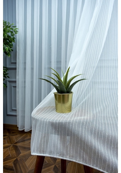 Evdepo Home Çizgili Tül Perde Krem
