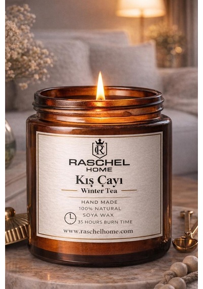 Raschel Home %100 Doğal Dekoratif Premium Extra Yoğun Esans Kokulu 210 Cc Kavanoz Mum 35 Saat Yanma Kış Çayı