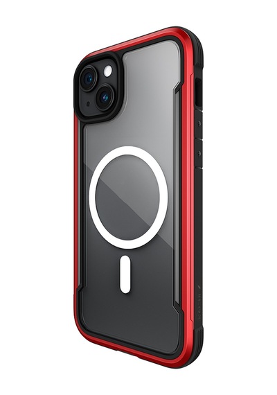 Apple Uyumlu iPhone 15 Kılıf Magsafe Şarj Özellikli Airbagli Raptic Shield Serisi Şeffaf Arka Yüzey Kapak Kırmızı