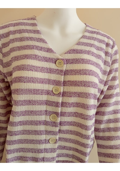Crop Kesim Çizgili Pijama Takımı Dowry Mor