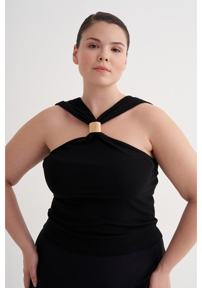 Myline Moda Metal Toka Detaylı Halter Top Siyah