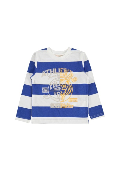 Silversun Kids Silversun Ny Baskılı Çizgili 2-7 Yaş Sweatshirt - Mavi Saks Mavisi