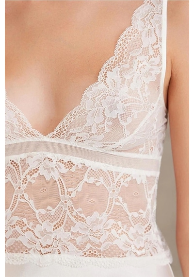 Pierre Cardin 7015 Kadın Dantelli Saten 4'lü Set-ekru