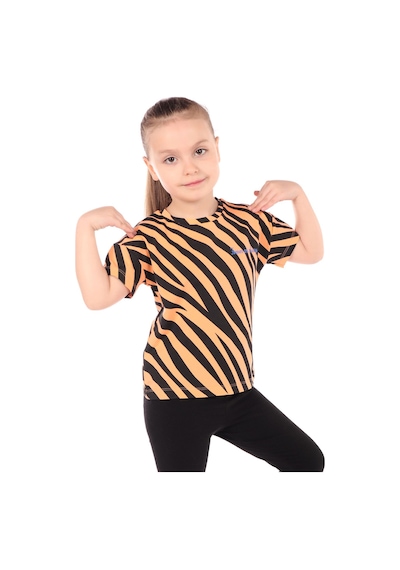Toontoy Kids Toontoy Kız Çocuk Baskılı Bisiklet Yaka Kısa Kollu Tişört Turuncu
