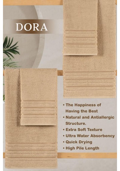 4 Lü Banyo Havlusu Seti Dora Bej - 70x140cm X2 / 50x90cm X2 Bej