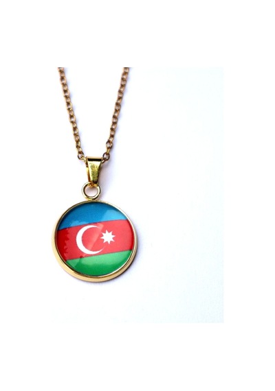 Azerbaycan Bayrağı Altın Kaplama Paslanmaz Çelik Mini Kolye İnce Zincir