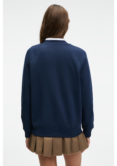 Grimelange AELORIA Kadın Önü Baskılı Reglan Kol Oversize Lacivert Sweatshirt