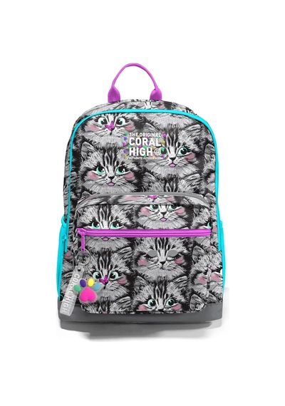 Coral High Gri Kedi Desenli Okul Sırt Çantası 23638