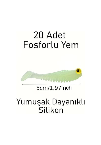 Valkyrie 20 Adet Fosforlu Silikon Balık Yemi 5cm Gece Parlayan Glow Yapay Yem Soft Lure
