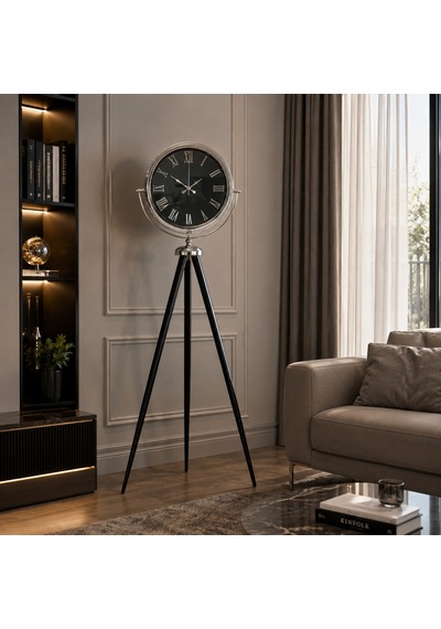 Krom Siyah İnci Aynalı Tripod 150 X 45 Cm Ayaklı Saat