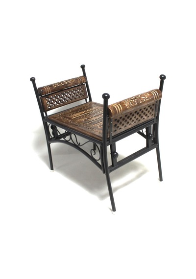 Eskitme Ahşap Ferforje Puf Tabure 63x38x62 Cm. Kna248 Eskitme Siyah