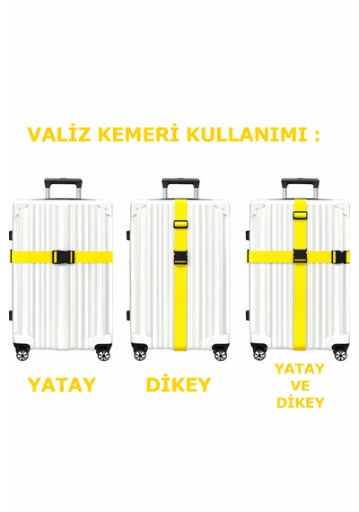 Valiz Kemeri Siyah Ekstra Emniyet Kilitli Tokalı Ayarlanabilir Bavul Kemeri 2 Adet X 200cm Sarı