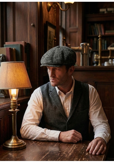 Emybox Erkek Kaşe 8 Köşe Kasket Şapka Klasik Retro- Peaky Blinders Tarzı Lastikli Standart Beden B