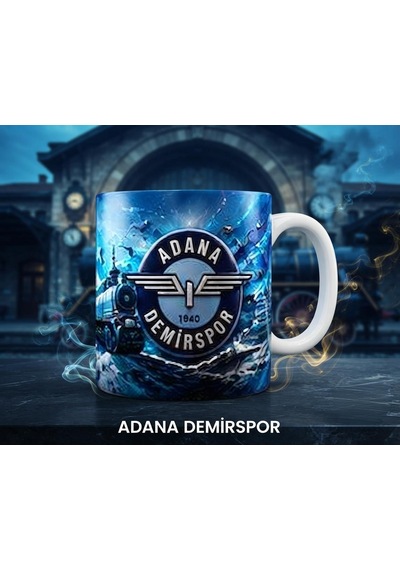 Adana Demirspor Özel Tasarım Kaliteli Kupa Bardak Mavi Lacivert Taraftar Kupası Beyaz