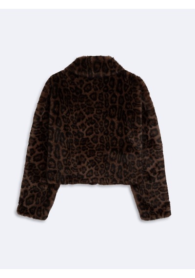 LTB Regular Fit Leopar Desenli Kürk Siyah Ceket