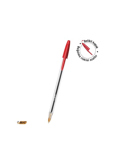 Bıc Cristal Medium Tükenmez Kalem Kırmızı 50'li Kutu, 1.0 Mm Orta Kalınlıkta Uç, Şeffaf Gövde, Delikli Kapak Genel
