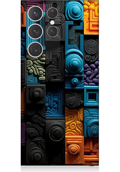 Samsung Galaxy S23 Ultra Uyumlu Silikon Kılıf Renkli Kareler Ve Spiraller