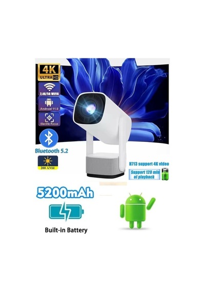 K2 Şarjlı Projeksiyon 4k Bt Wifi Android Taşınabilir Led Projektör Ev Sinema Açık Hava Tv